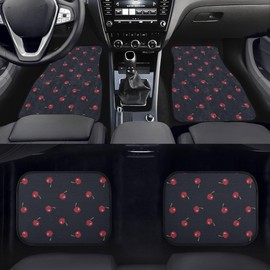 BENXINYA Red Cherry Car Mats Set of 4 Seamless Ripe Cherries Sweet Berries Pattern Cute Summer Fruits Floor Mats for Cars Non Slip Front Rear Vehicle Rugs Universal Auto Accessories for Trucks Sedans