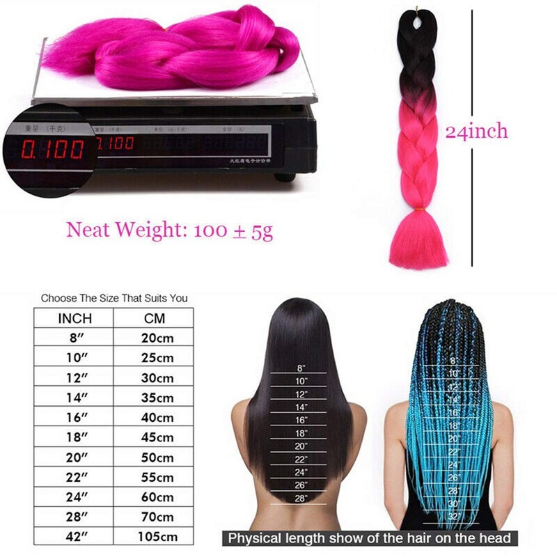 Hair Extension 60 cm Crochet Braids Two Tone Ombre Braiding