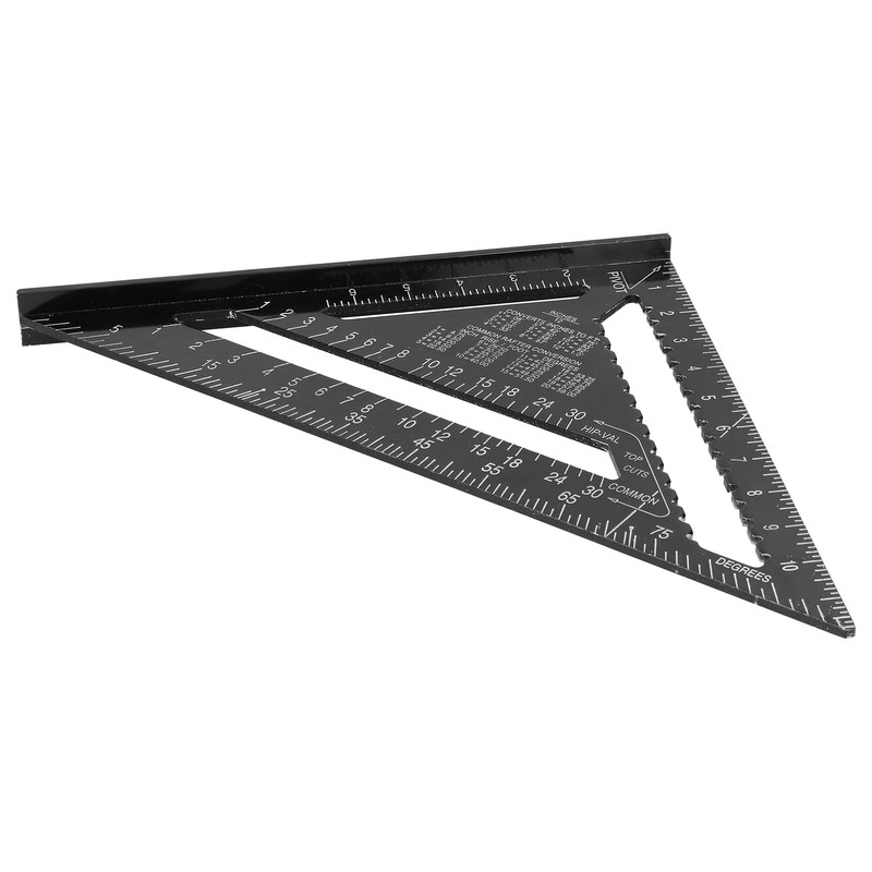 12in Triangle Ruler Aluminum Alloy Woodworking Carpentry Measuring Tools Black