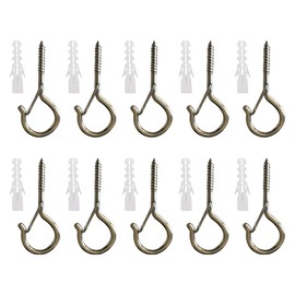 Pack of 10 Stainless Steel Screw Hooks with Safety Buckle, Ceiling Hooks, Wall Hooks, for Hammocks, Awnings, Hanging Chairs, Rocking Chairs, Fixed Cable, Hanging Basket