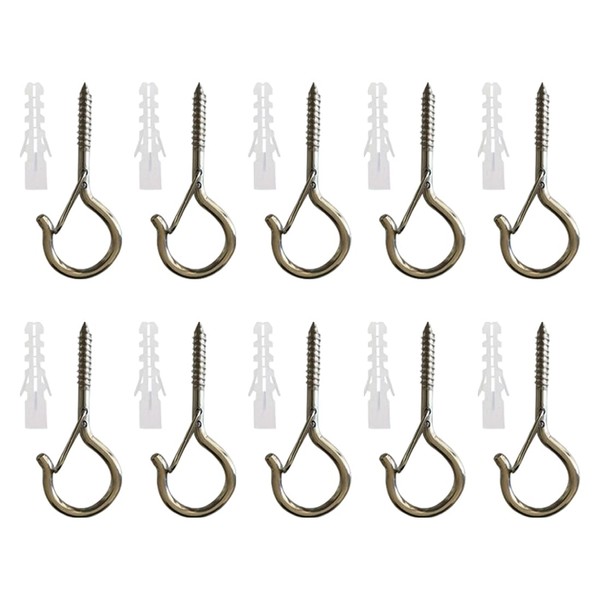 Pack of 10 Stainless Steel Screw Hooks with Safety Buckle,