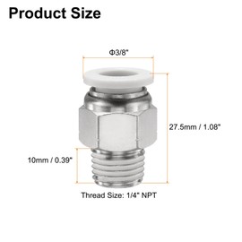 sourcing map 5pcs Push to Connect Fitting 3/8" Tube OD x 1/4" NPT Thread Male Straight Union Fitting Copper Quick Connect Pneumatic Fitting for Semi Truck Trailers Air Brake System, White