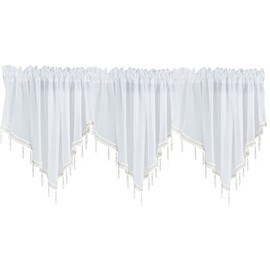 ANCLLO 3 Panels White Crushed Texture Sheer Voile Beaded Rod Pocket Curtain Valance 130 x 60cm