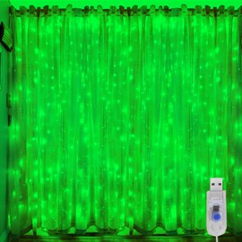 ALENEY Fairy Curtain Light for Bedroom, 300 LED 9.8ft x 9.8ft USB Plug in 8 Modes Fairy Lights for Wedding Party Home Garden Indoor Outdoor Window Wall Decorations, Green