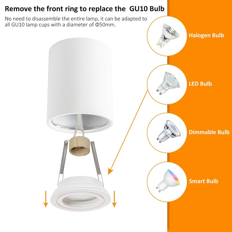 Gleonlux GU10 Ceiling Spotlight IP44 Surface-Mounted Ceiling Light Flat Surface