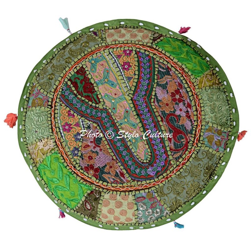 Stylo Culture Cotton Patchwork Embroidered Pouffe Stool Ottoman Stool Pouf