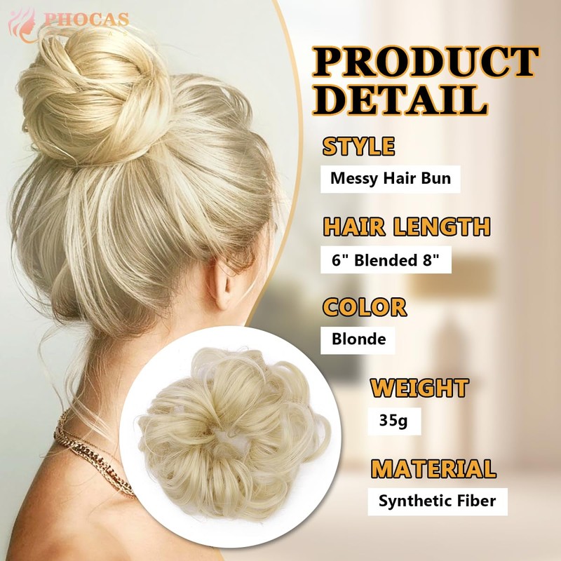 PHOCAS 2PCS Messy Hair Bun Hair Piece Natural Curly Space
