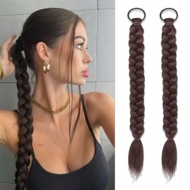 2Pcs Synthetic Braided Ponytail Hair Extension With Rubber Band Braids Natural Hair Pieces for Women Daily Wear Hair Accessories 16 Inch Dark Brown