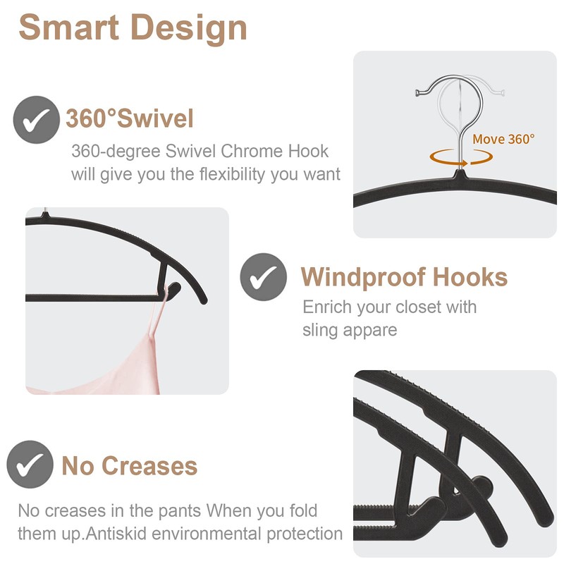 Ergonomic Curved Plastic Hangers 50pack - No Shoulder Bump Design,