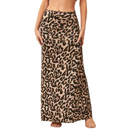 American Trends Skirts for Women Long Maxi Skirt High Waist Boho Midi Length Casual A Line Maxi Dress Leopard Medium