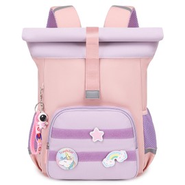Rolltop Rucksack Kinder ab 3 Jahre - Mädchen Kindergarten Backpack Erweiterbarer Kapazität Kleiner Schulrucksack Kindertasche Kita Rucksäcke für Reise Schwimm Freizeit Schule Camping Trekking - Rosa