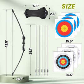 CAPARK 45'' Bow and Arrows Set for Kids Teens Recurve Archery Beginner Longbow Kit 8 Arrows 6 Target Face Backyard Games Toys Gift for Outdoor Sports (Black)