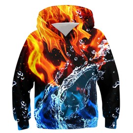 TUONROAD Big Boys Black Pullover Size 8-10 Girls Flame Water Sweatshirt Cool Hoodies for Child Students Fashion Sports Top Shirt 9Y 10Y 11Y Teenagers Hooded Clothing for Vacation