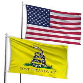 USA and Gadsden 3x5ft Flag Bundle Set - Printed USA 3x5ft flag & Printed Don't Tread On Me 3x5ft Flag - Strong Durable Polyester Flag Set