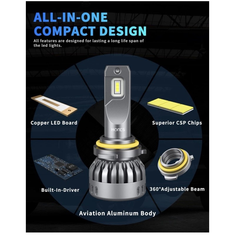 Honcs LED Headlight Bulbs Combo Kit 9005 + H11 High
