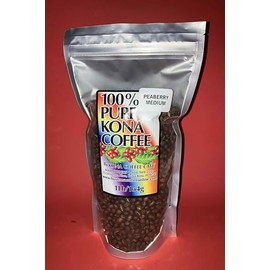 100% Kona Coffee Peaberry Medium Roast Whole Bean Coffee (low-acid) -16 ounces