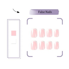 24 PCS White French Tip Press on Nails Pink False Nails Glossy Square Fake Nails Full Cover Stick on Nails for Women and Girls Daily Wear