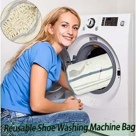 2 Pcs Shoe Washing Bag For Washing Machine,New Upgrade Shoe Washing Machine Bag,Reusable Shoe Laundry Bag,Fluffy Fibers 360° Wrap-Around Cleaning Shoe Cleaning Bag-White