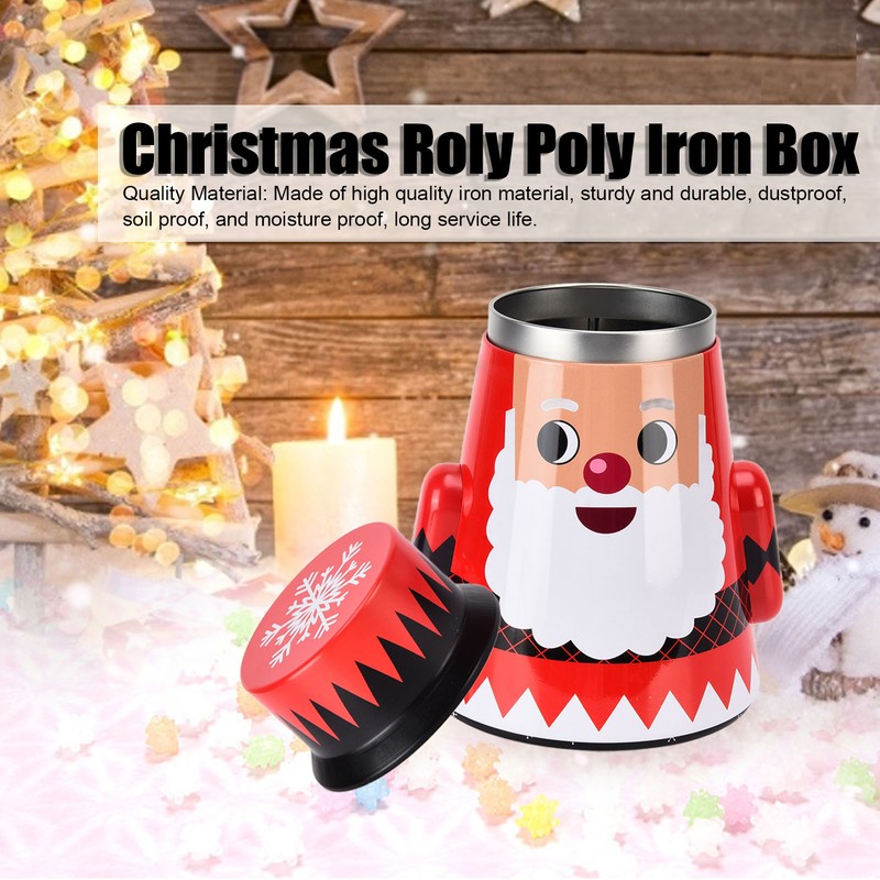Christmas Candy Iron Box Roly Poly Design Santa Claus Snowman
