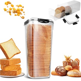 Panera para Pan Transparente, Caja Para Pan Recipiente Con Bandeja, Vitrina para Pan con Tapa Hermética, Contenedor de Pan de Gran Capacidad, Vitrina para Postres, Sin BPA, Para Tostadas, Pan de Molde