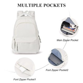 KEYEMP Lightweight Backpack for Women, Large Laptop Travel Backpack Casual Daypack with USB Charging Port for Men, Simple Cute College Backpack for Teens, Beige