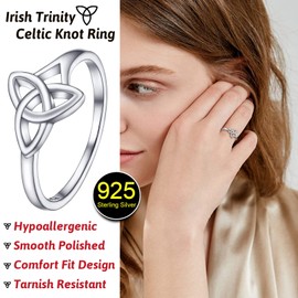 FaithHeart Sterling Silver Rings for Women 925 Celtic Trinity Knot Ring Stackable Eternity Band Irish Jewelry Size Y