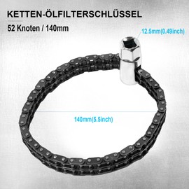 Chain Oil Filter Wrench, 14 cm Heavy Chain Type Oil Filter Wrench, 52 Knots and Double Chain Wrench, Universal Chain Strap Wrench for Car Oil Filters