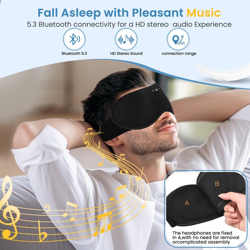 Xkimos 3D Contoured Sleep Headphones, Sleeping Eye Mask with 5.4
