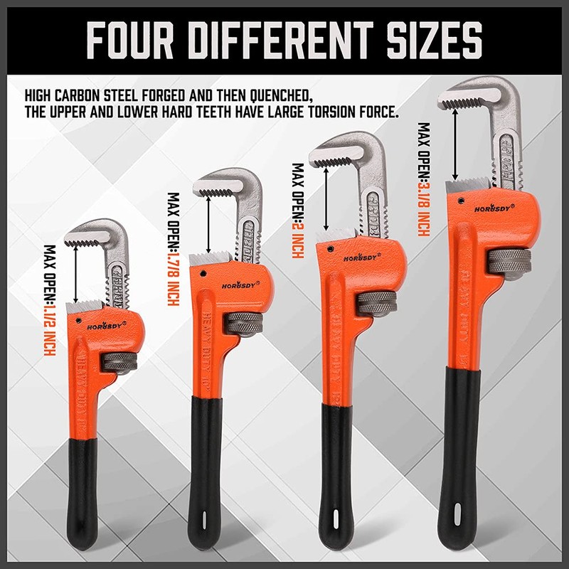 HORUSDY 4 Pack Heavy Duty Pipe Wrench Set, Adjustable 8"