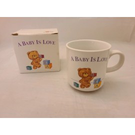 Russ Vtg Russ Baby Cup "A BABY IS LOVE" Teddy Bear Birth Shower Christening Gift+Box