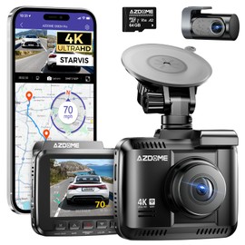 AZDOME 4K Dash Cam Front and Rear, STARVIS Night Vision, UHD 2160P WiFi Dash Camera for Cars with GPS, Included 64GB Card, 2.4" IPS Screen Dashcam, 170°Wide Angle, WDR, 24H Parking Mode (GS63H Pro)