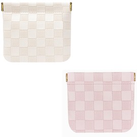 HIGH FIT Leather Pocket Cosmetic Bag for Purse,Coin Purse Lipstick Cosmetic Accessories Organizer, Travel Kit Storage Pouch,Waterproof Portable No Zipper Self-closing (Pink+White/Small)