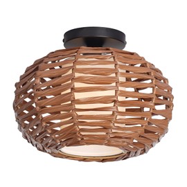 CALOKES Boho Semi Flush Mount Ceiling Light, Rattan Style Hand Woven Shade, Farmhouse Ceiling Fixture for Bedroom, Kitchen, Hallway, Entryway
