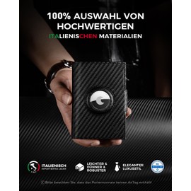 DODENSHA Italienisches Leder Airtag Wallet | Herren Geldbörse | Wallets for Men | RFID kartenetui | Smart Wallet | Slim Wallet mit Münzfach | Pop-up-Kartenetui aus Aluminium | 8-10 Karten | Carbon