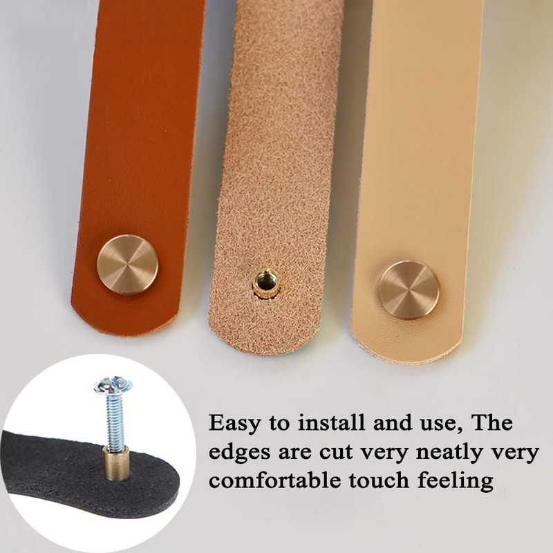 VIDELLY 6 Pieces Leather Pulls for Drawer, Handmade Leather Drawer