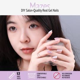 naom 24 Pcs Semi Cured Gel Nail stickers, Salon Quality, Long Lasting, Easy to Apply and Remove. Perfect for Women, Girls, and Children. Includes Nail Prep Pads, Files, and Sticks for Home Nail DIY.