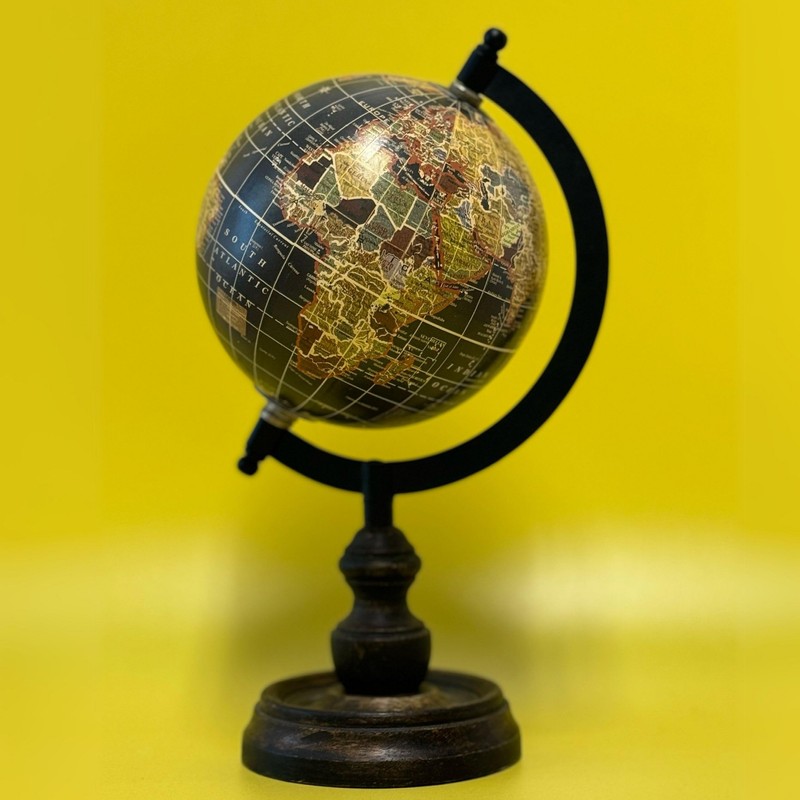 EXERZ SI-7001 Vintage Ball with Wooden Base, Black, 13 cm