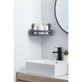 Zuvo Shower Shelf Suction Cup No-Drilling - Enhance Shower Storage with Durable Bathroom Caddy Design - Rustproof Space Saver Organizer for Shampoo, Conditioner, and Accessories (Grey)