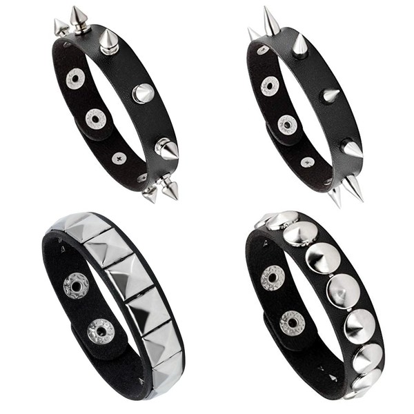 MILAKOO Punk Rivet Bracelet Wide PU Leather Bracelet with Chains