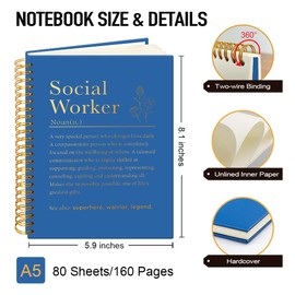 Msticey Social Worker Definition 160 Blank Pages Navy Blue Hardcover Spiral Notebook, Appreciation Gifts For Social Worker, Thank You Gifts for MSW LSW LCSW RN LVN Psychologist, Mental Health Gifts