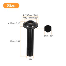 sourcing map Flanged Button Head Socket Cap Screws, 50 Pcs M8x35mm - 304 Stainless Steel Socket Drive Fasteners Bolts, Fully Thread Machine Screws for Furniture Installation (Black)