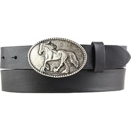 BELTINGER Belt for Riders with Horse Belt Buckle Made of Full Cowhide Leather 3 cm | Rider Belt 30 mm for Riding Breeches | Rider Belt, Black, antique silver