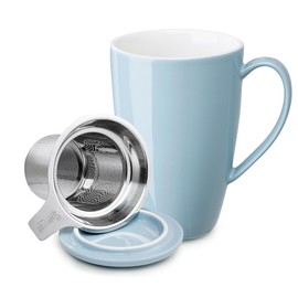 Sweese 15 OZ Porcelain Tea Mug with Infuser and Lid, Loose Leaf Tea Cup, Gifts for Tea Lover, Bluish Grey