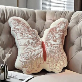 KIJISU Butterfly Throw Pillow, Pink Butterfly-Shaped Glitter Velvet Stuffed Cushion Shiny Spring Decorative Animal Pillow for Couch Living Room Bed (11.8"x11.8")
