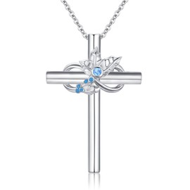 Midir&Etain Cross Birth Flower Necklace 925 Sterling Silver December Holly Floral Pendant Necklace Birth Flower Jewellery for Women Girls Birthday Graduation Christmas Gifts