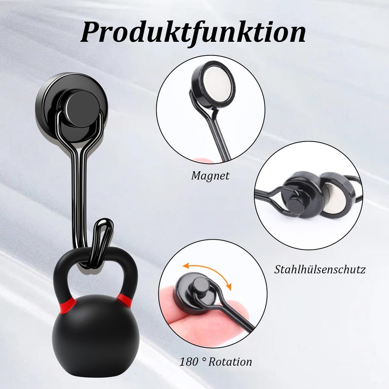 Biliant Pack of 4 Magnetic Hooks, Extra Strong, Black Neodymium