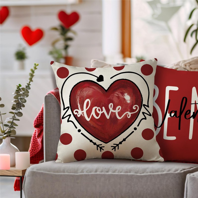Valentine's Day Polka Dots Love Heart Mason Jar Throw Pillow