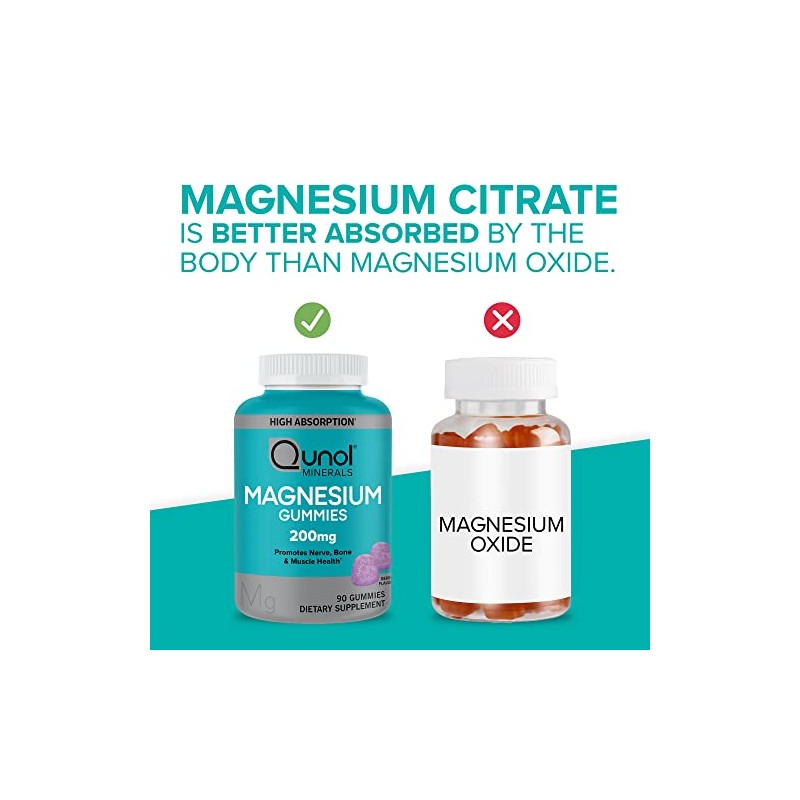 Qunol Magnesium Gummies for Adults, 200mg Citrate Gummies, High Absorption