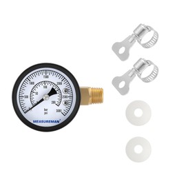 MEASUREMAN CO2 Regulator Gauge Set for Beer Kegs, 0-3000 PSI, Dual Scale, Bar/PSI, 2’’ Dial, 1/4’’ NPT, Radial Mount, Black Iron Case, Aluminum Pointer, Brass Components, with Hose Clamps& Nylon Seals