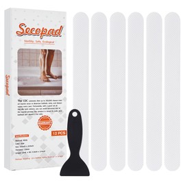 Secopad Original Anti-Slip Shower Stickers for Bathtub & Shower Floor, Strong Adhesive Safety Strips with Scraper Ideal for Families with Kids, Adults & Seniors, 12 PCS (White)